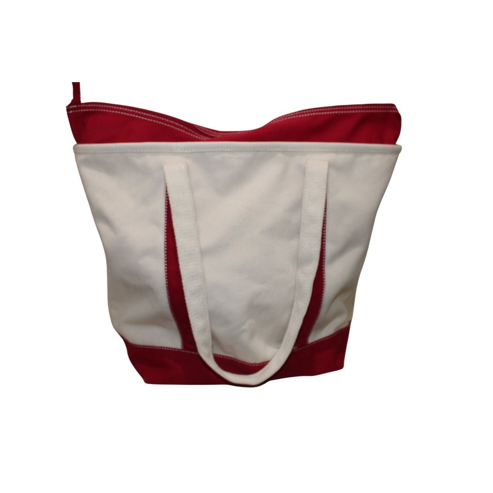 Lands' End Tote Bag Womens Large Cream Red Good Liliah Personalized Canvas Zip - Picture 3 of 5